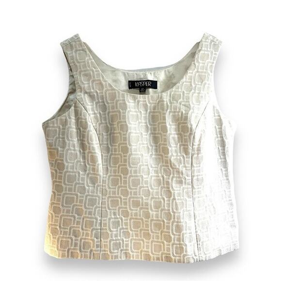 KASPER Sleeveless Cropped Top in a Geometric Pattern Light Beige & Ivory SZ 14P - Picture 12 of 13